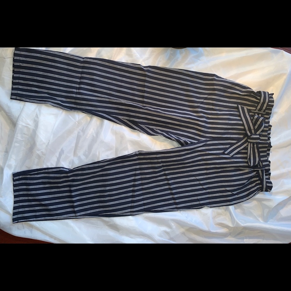 Navy and white striped pants